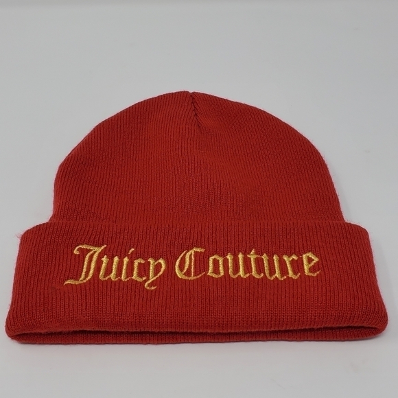 Juicy Couture Accessories - JUICY COUTURE RED AND GOLD "YES OUI CAN" BEANIE WINTER WARM COZY EMBROIDERY